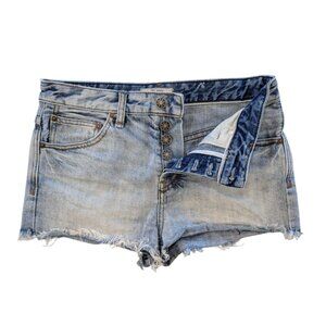 FREE PEOPLE Button Fly Jean Shorts 26 Super Short Faded Frayed Hem